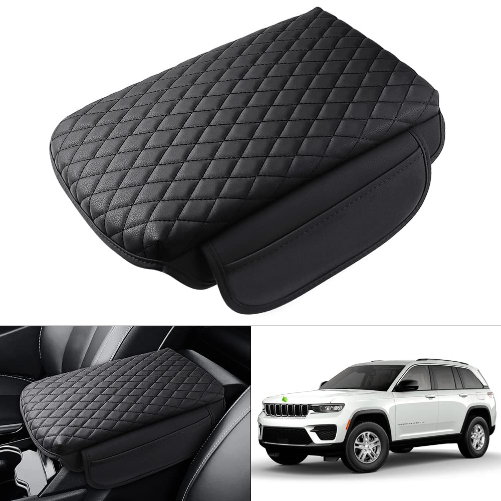 Shademax Custom Fit For Center Console Cover Jeep Grand Cherokee L Accessories 2021 2022 2023 2024 Armrest Cover Center Console Pad Pu Leather Armrest Seat Box Cover Protector With Pockets Storage Bag