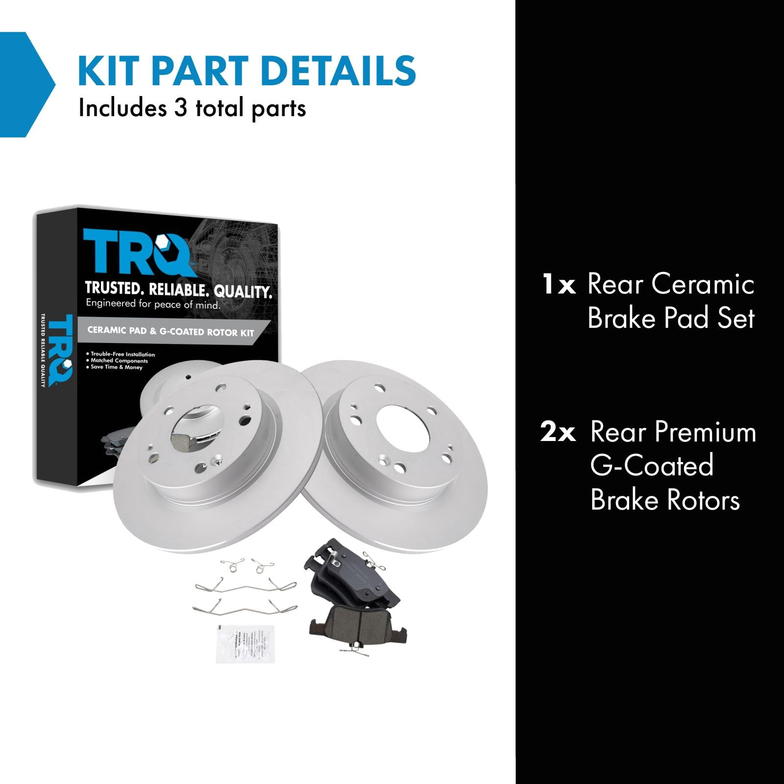 Trq Rear Brake Pad & Rotor Kit Brake Pads Brake Rotor Ceramic Solid Premium G-Coated Compatible With 2020-2021 Honda Civic 2019-