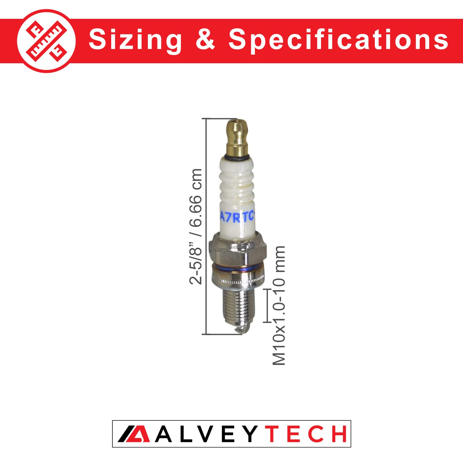 Alveytech A7Rtc Spark Plug - To Replace Ngk/Torch Plugs For Honda Coolster Taotao 4 Wheeler Atv, Quad, Moped Scooter, Go Kart, A