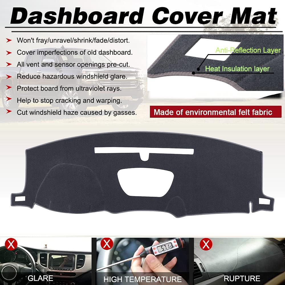 Blibliunit Dash Board Cover Fit For 2019 2020 2021 Chevrolet Chevy Silverado 1500 2500 3500, Gmc Sierra 1501 Dashboard Cover Mat