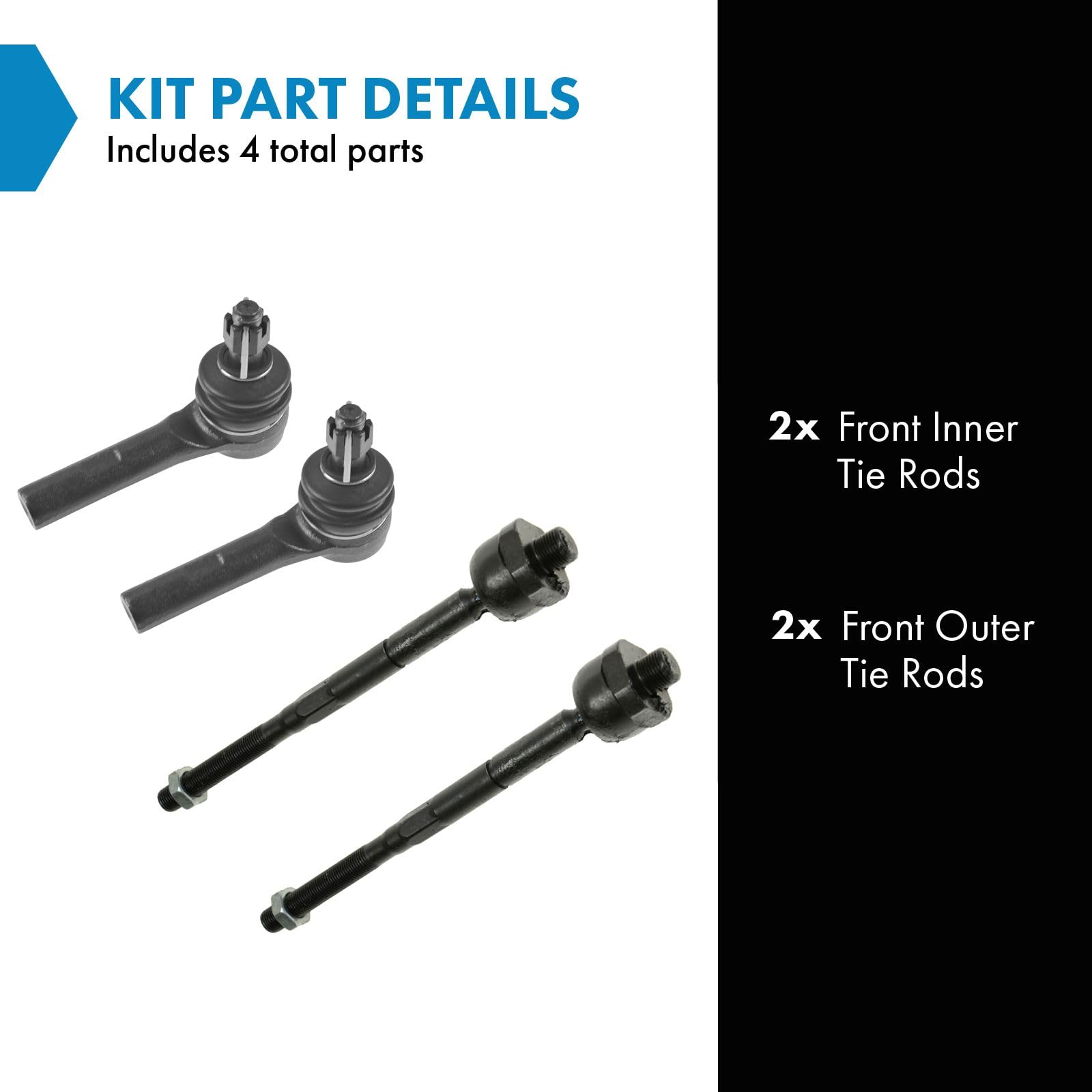 Trq Front Inner And Outer Tie Rod Set Compatible With 2004-2005 Chevrolet Colorado Gmc Canyon
