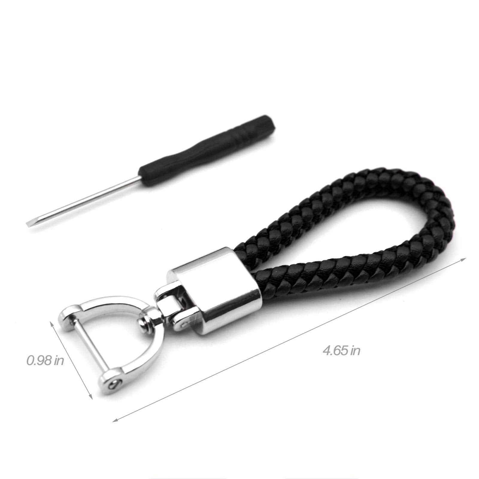 Feyoun Universal Black Leather Car Fob Keychain Metal Keyring Woven Strap Braided Rope Key Chain For Men And Women - Silver Colo