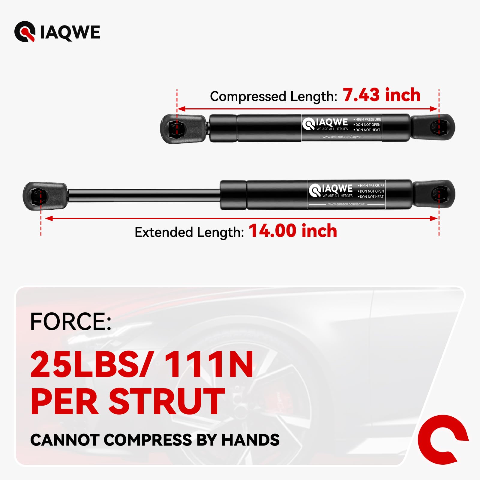 Iaqwe Cs140024 14Inch 25Lb/111N Gas Struts Shocks Springs 14'' Lift Support For Snugtop Are Leer Truck Camper Shell Topper Rear