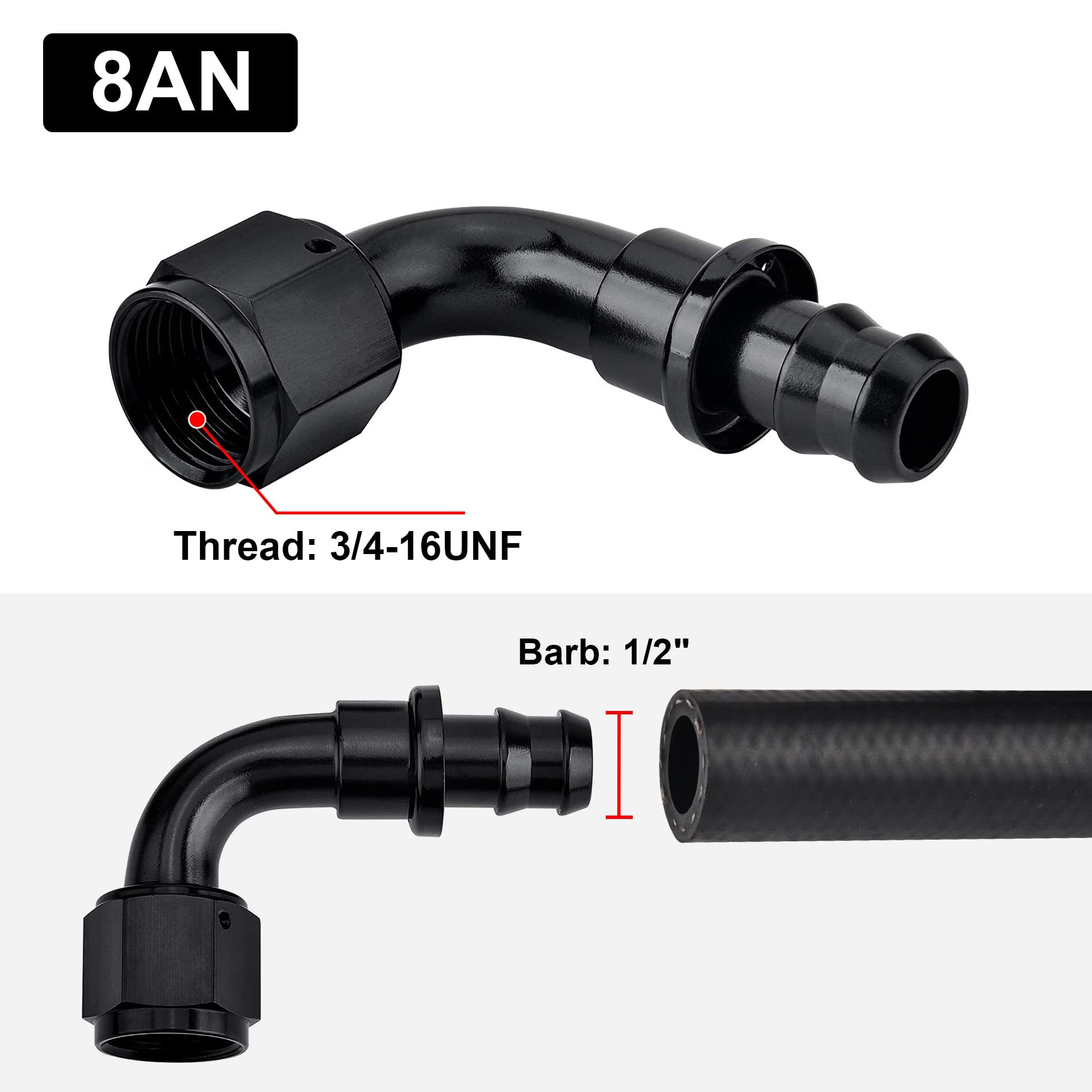 Evil Energy 8An 90 Degree Push Lock Hose Fitting End Black