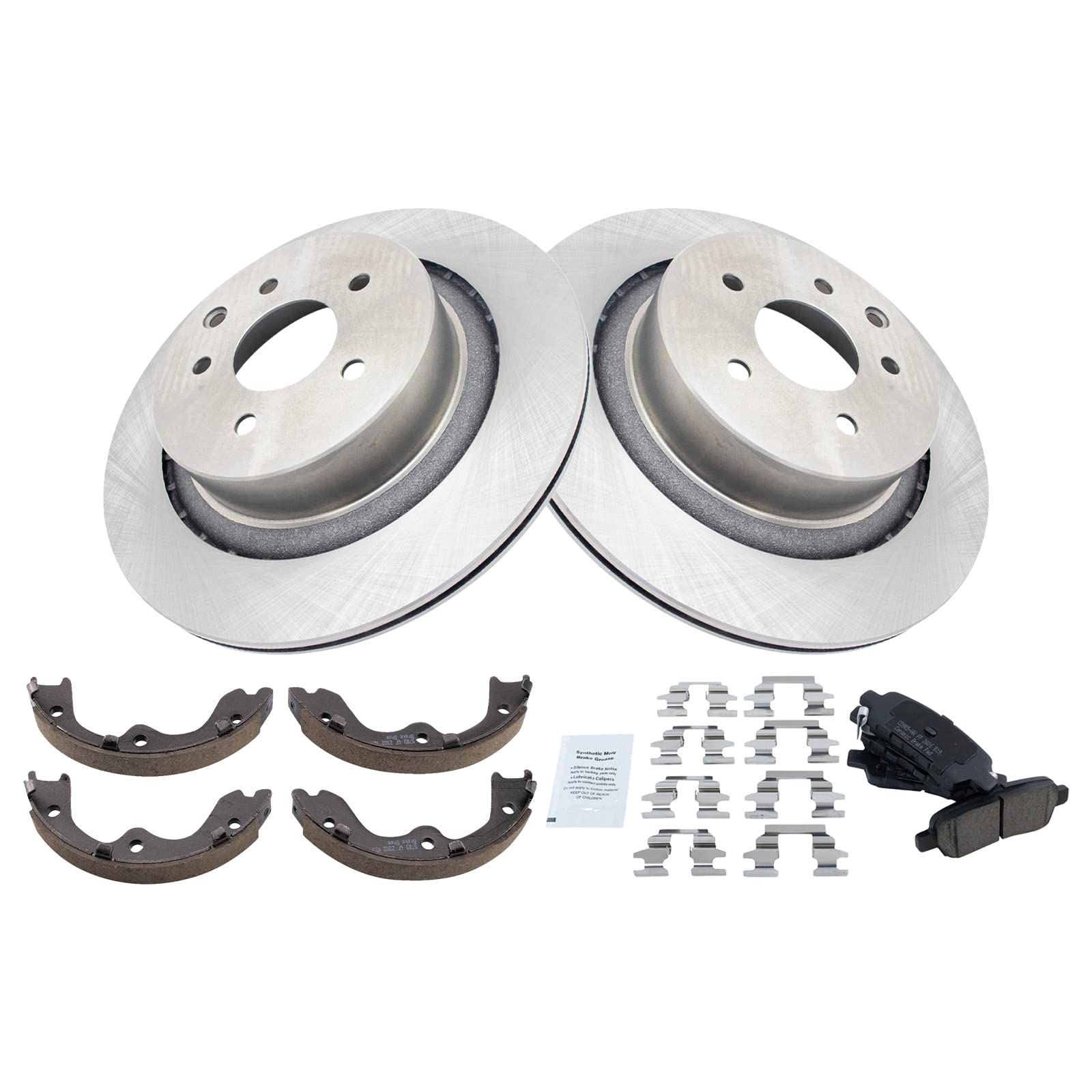 Trq Rear Brake Pad & Rotor Kit Brake Pads Brake Rotor Parking Brake Shoe Set Ceramic Compatible With 2008-2013 Infiniti G37 2014