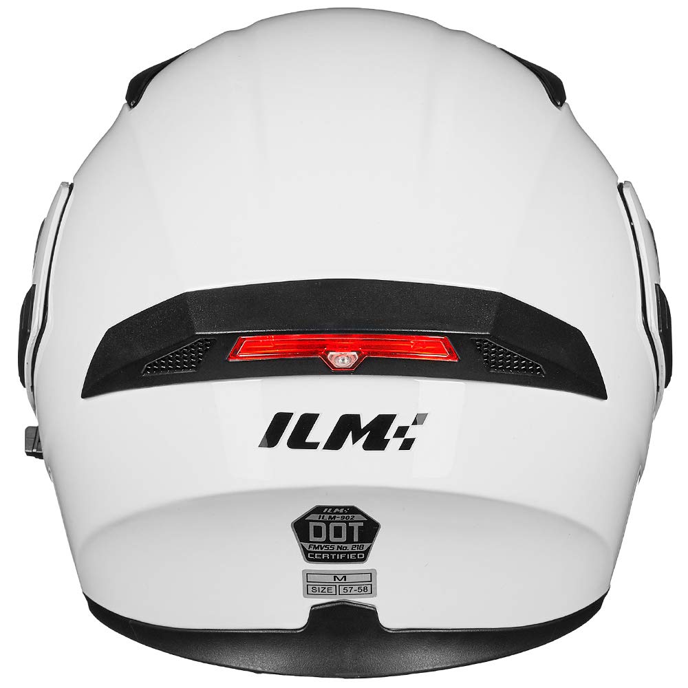 Ilm Motorcycle Dual Visor Flip Up Modular Full Face Helmet Dot Led Light Model 902Ls (M, White - Led)