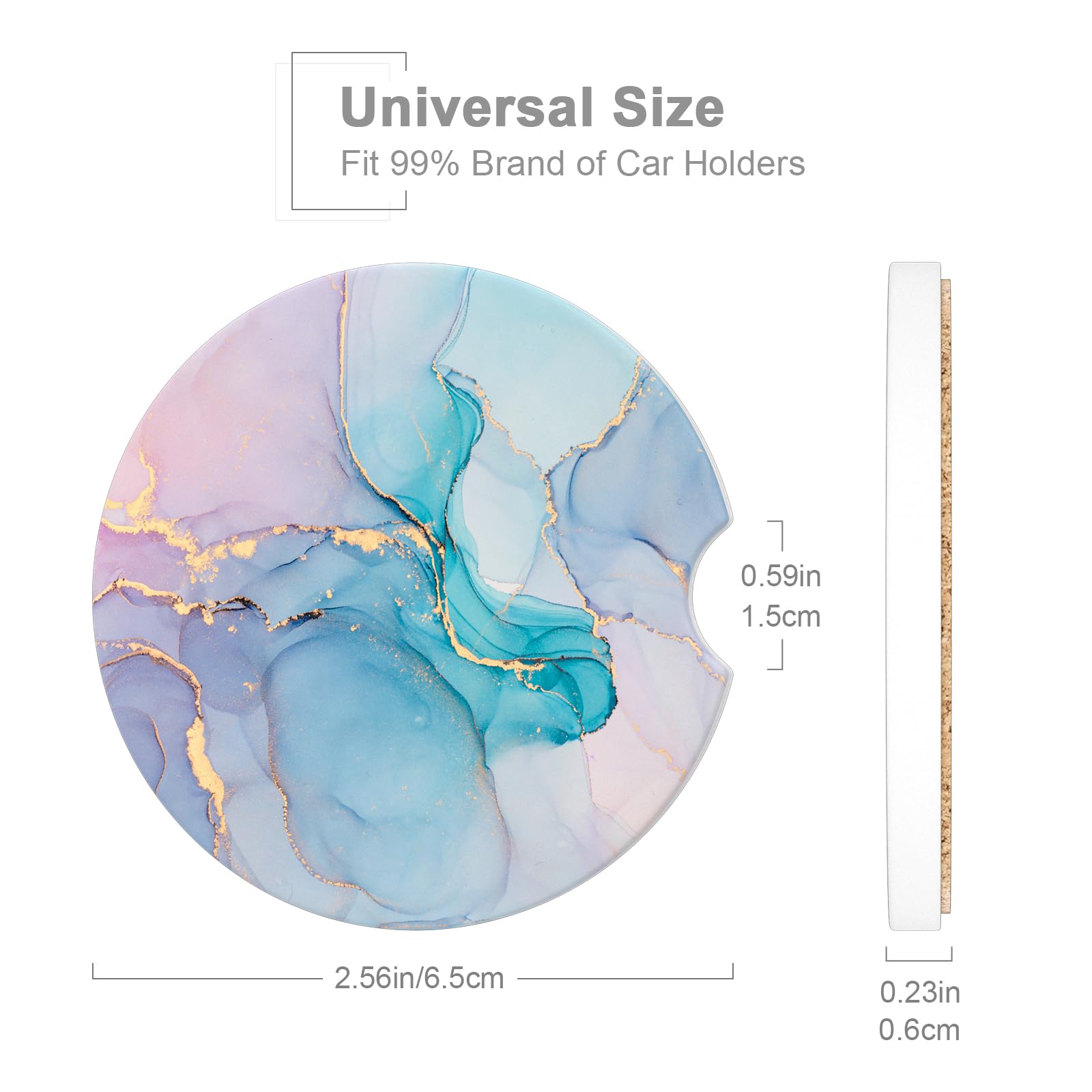 Car Cup Holder Coaster, Car Coasters for Cup Holders, 2 Pack Universal Anti Slip Insert Absorbent Ceramic Auto Interior Accessor