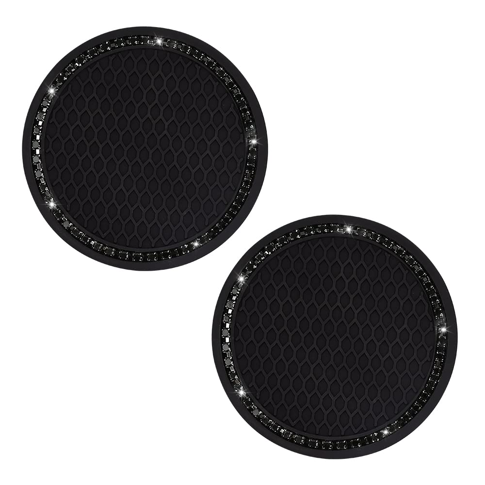 Suncaraccl Car Cup Holder Coaster, 2 Pack Universal Bling Vehicle Insert (2.75'' Diameter), Crystal Rhinestone Car Interior Acce