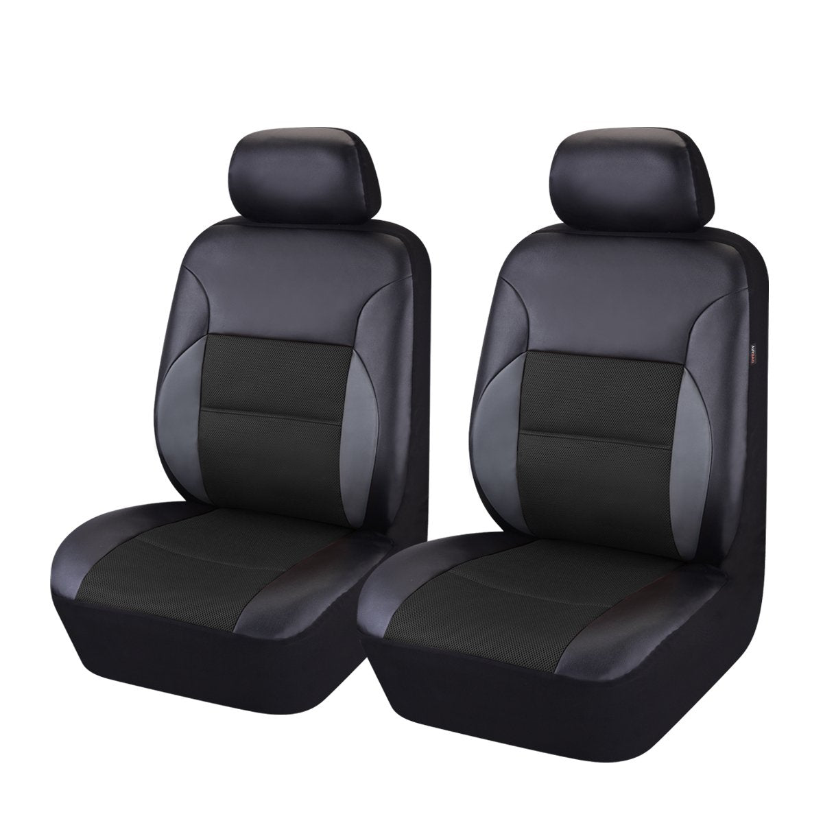 CAR Pass Luxury PU Leather Car Seat Covers Two Front Seats -Universal fit for 95% Automotive Vehicle SUV Truck Sedan, with 5mm Composite Sponge Inside &Airbag Compatible (Black & Black)