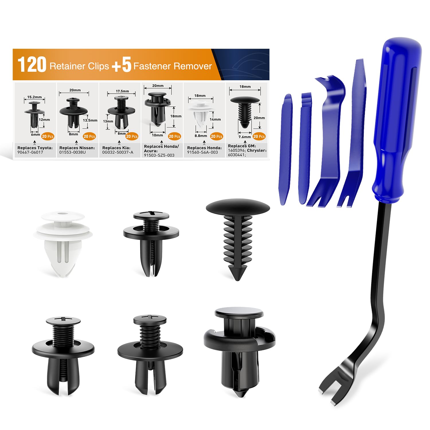 Gooacc 125Pcs Car Bumper Push Retainer Clips Nylon Fasteners Rivet Kit 6Mm 7.6Mm 8Mm 8.8Mm 10Mm Door Trim Panel Clips 5Pc Fasten