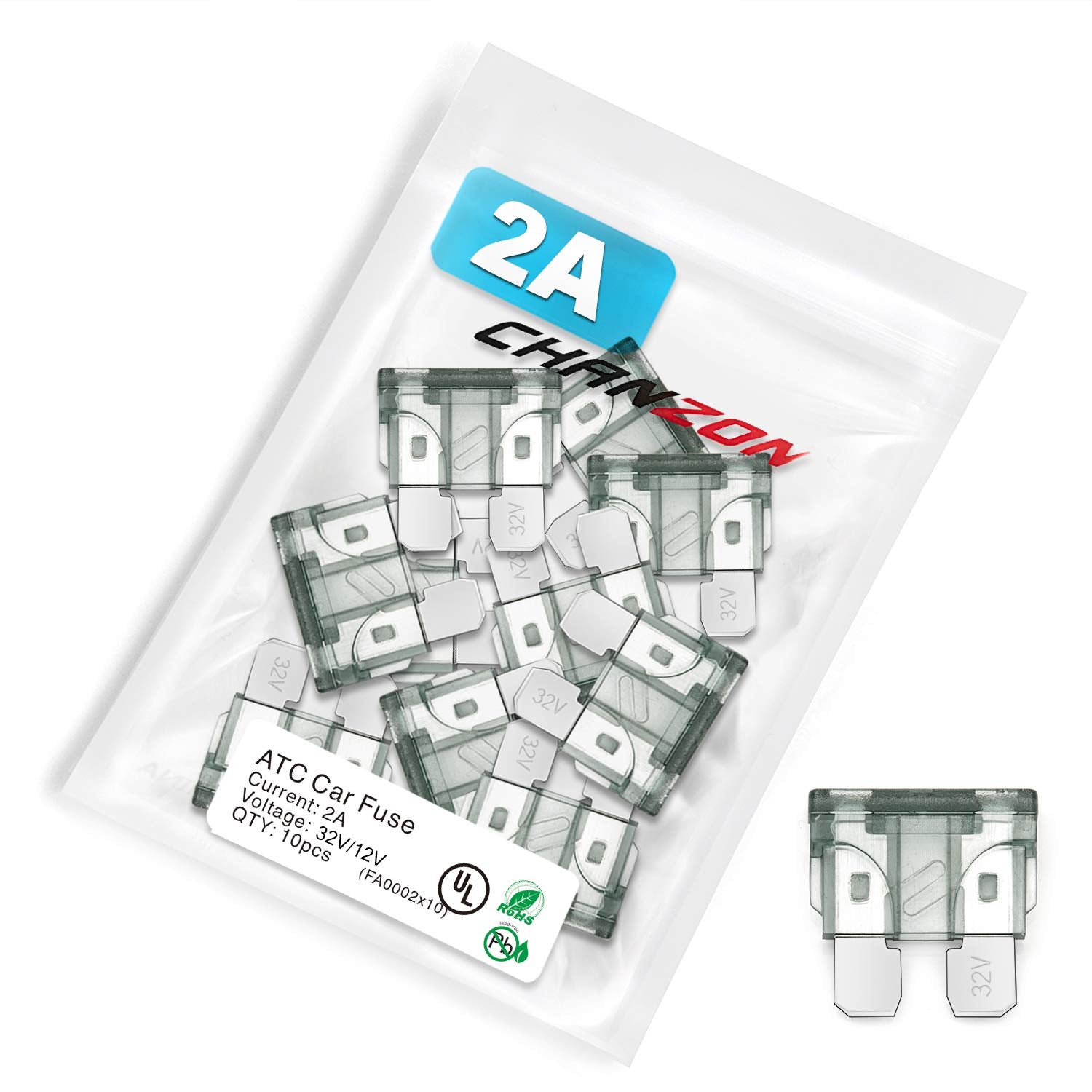 Chanzon Ul Listed 2A Standard Blade Fuse Atc/Ato/Apr 2 Amp 32V 10Pcs Auto Fuses Fast Blow For Automotive Car Rv Truck Suv