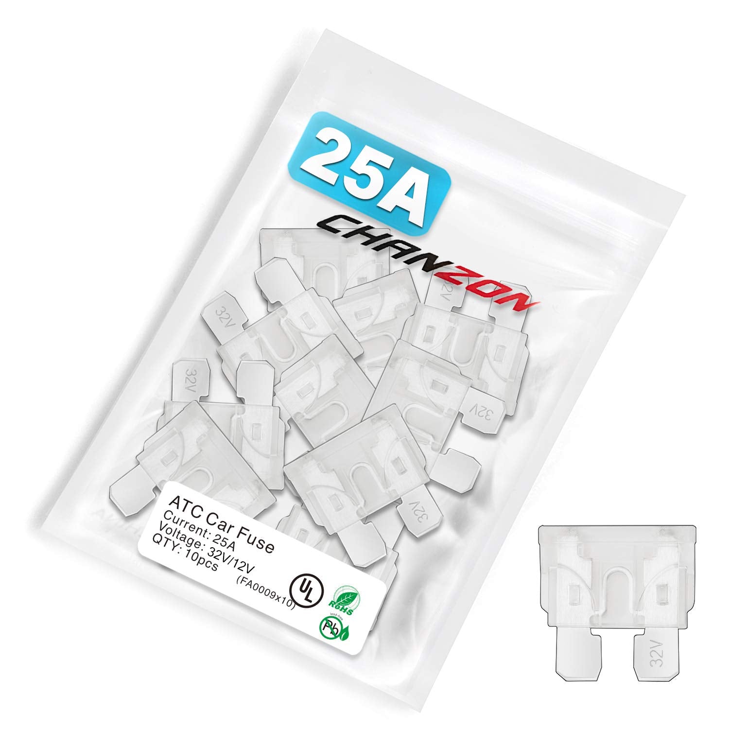 Chanzon Ul Listed 25A Auto Blade Fuse Standard Atc/Ato/Apr 25 Amp 32V 10Pcs Auto Fuse Sfast Blow For Automotive Car Rv Truck Suv