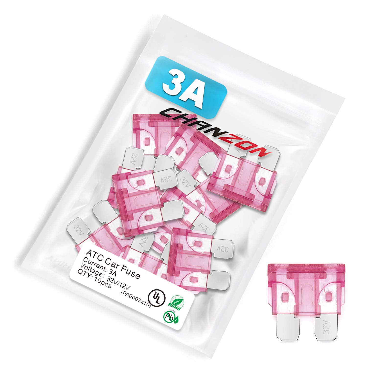 Chanzon Ul Listed 3A Standard Blade Fuse Atc/Ato/Apr 3 Amp 32V 10Pcs Auto Fuses Fast Blow For Automotive Car Rv Truck Suv
