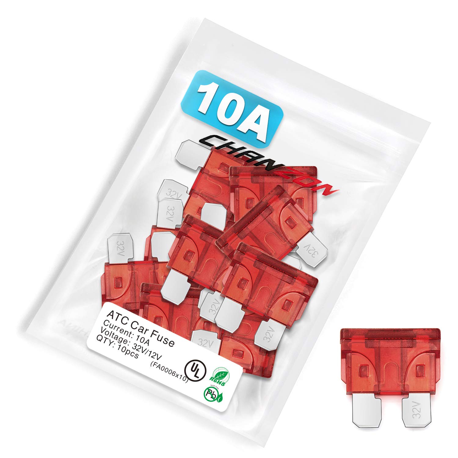Chanzon Ul Listed 10A Standard Blade Fuse Atc/Ato/Apr 10 Amp 32V 10Pcs Auto Fuses Fast Blow For Automotive Car Rv Truck Suv