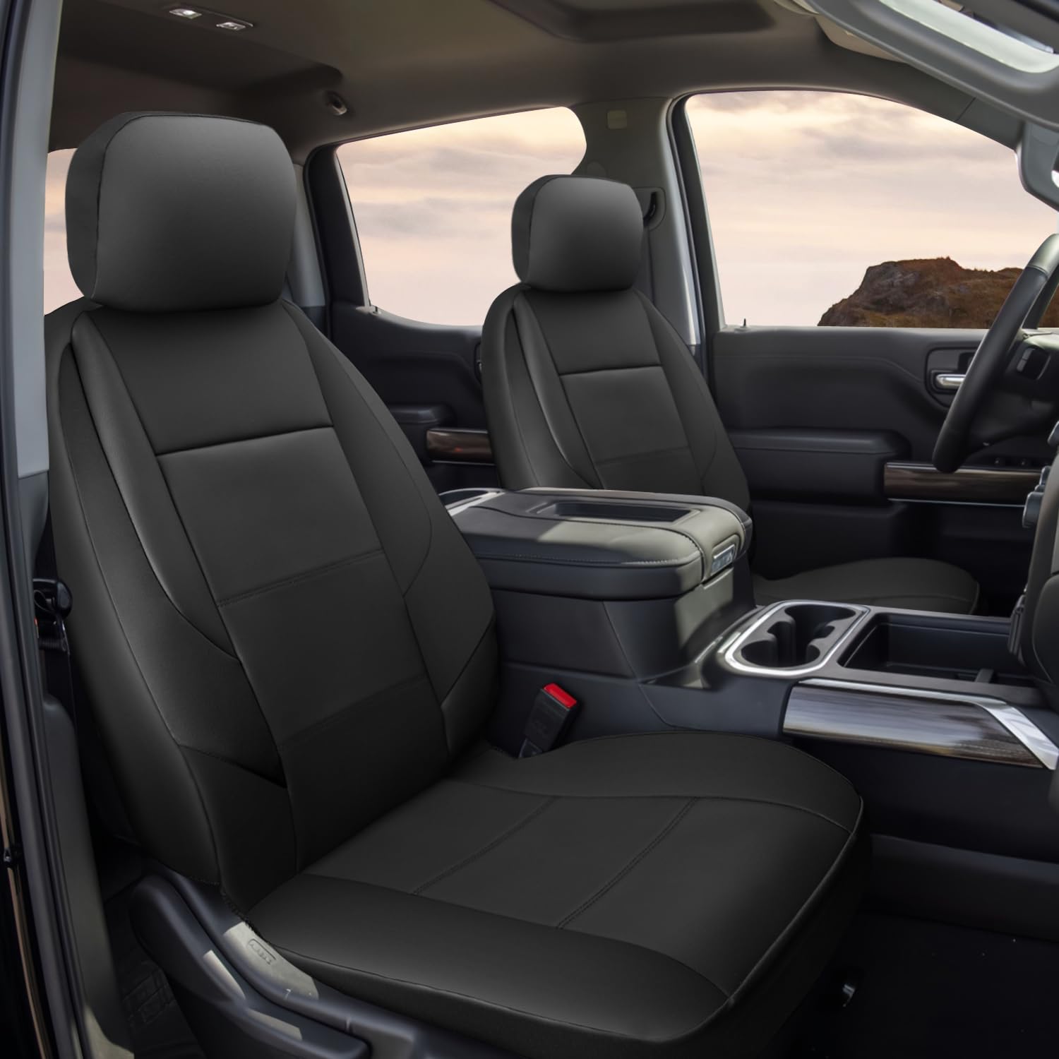 Giant Panda Front Car Seat Cover Customized Fit Chevy Silverado 1500 2500 3500 Trucks Seat Protectors (Black)