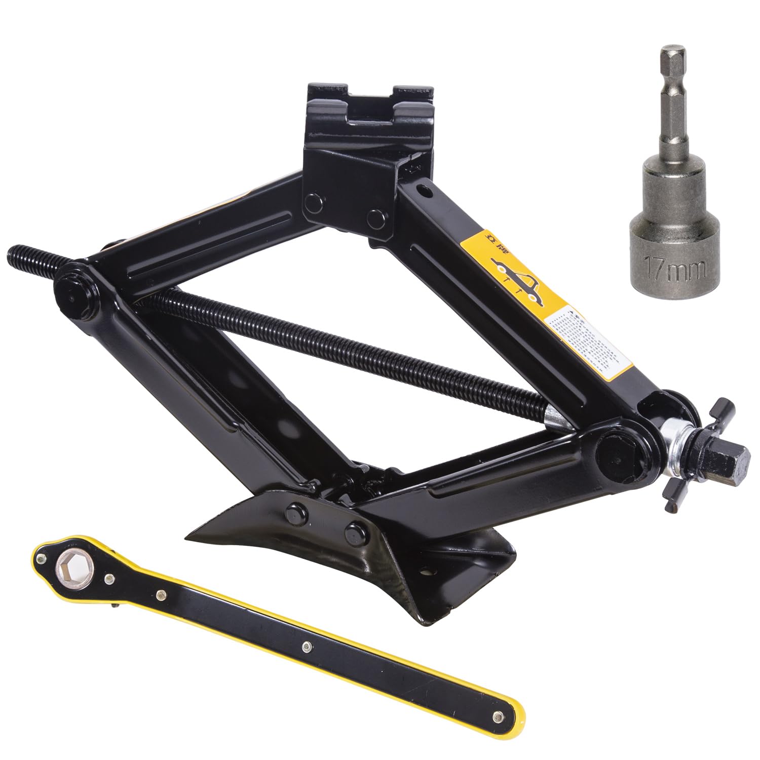 LEADBRAND Scissor Jack Car Jack, Ratchet Handle Saving Strength Design (1.5Ton + Drill Adapter)