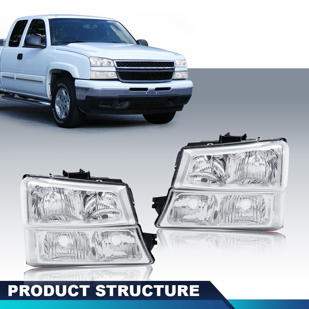 Pit66 Headlight Assembly Compatible With 2003-2006 Chevy Silverado 1500 2500 3500 Hd Models Fit 03-06 Avalanche (Fit No Cladding