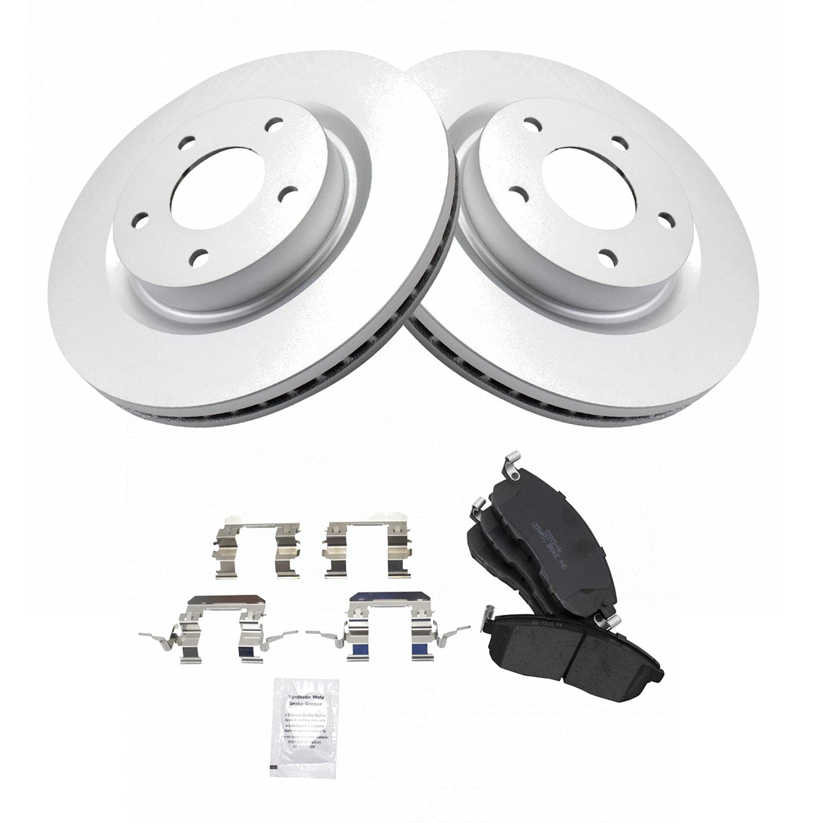 Trq Posi Ceramic Brake Pads & E-Coated Rotor Front Set For Nissan Altima And Hybrid