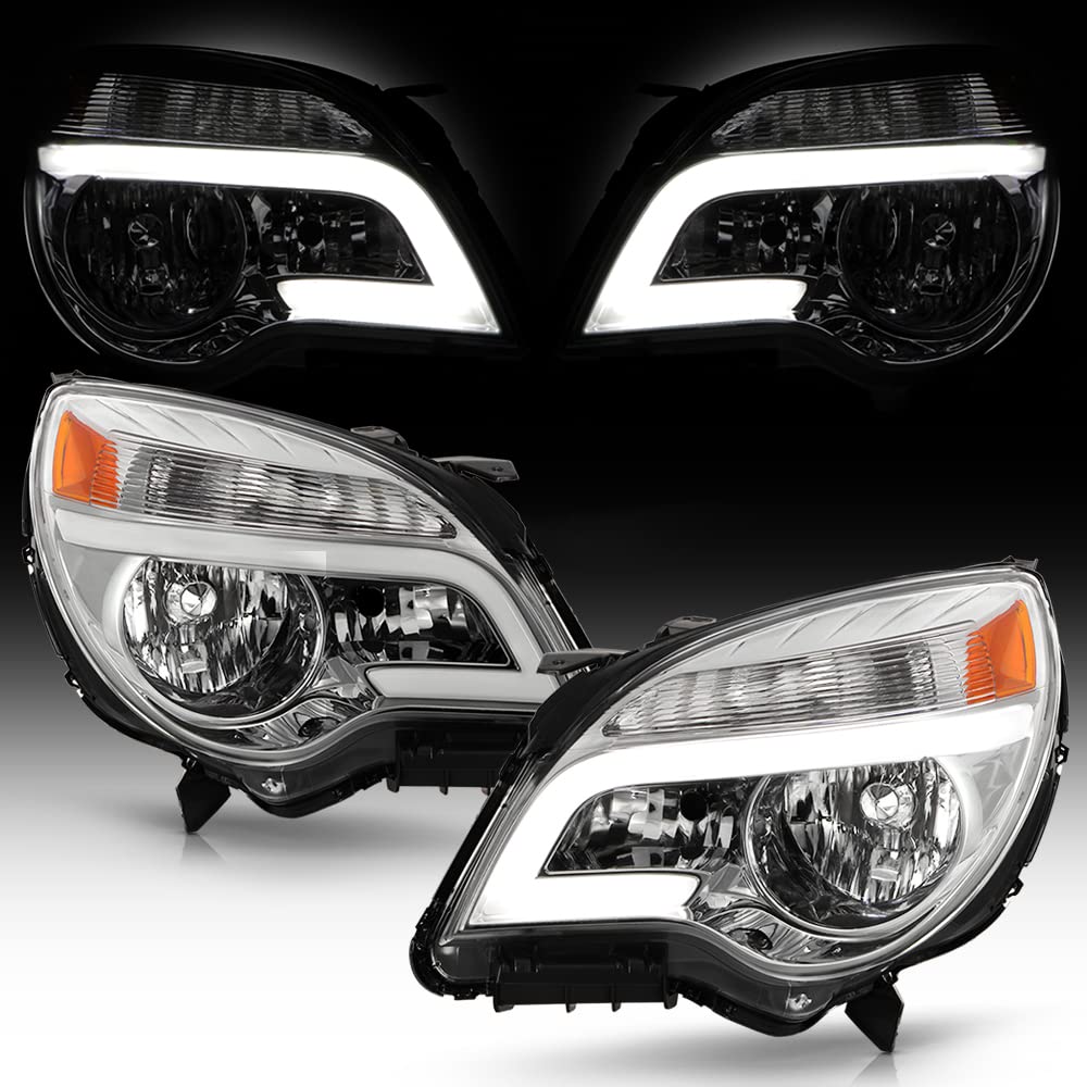 Acanii - For [Halogen Model] 2010-2015 Chevy Equinox Black Upgrade Style Led Tube Headlights Headlamps Pair Left+Right