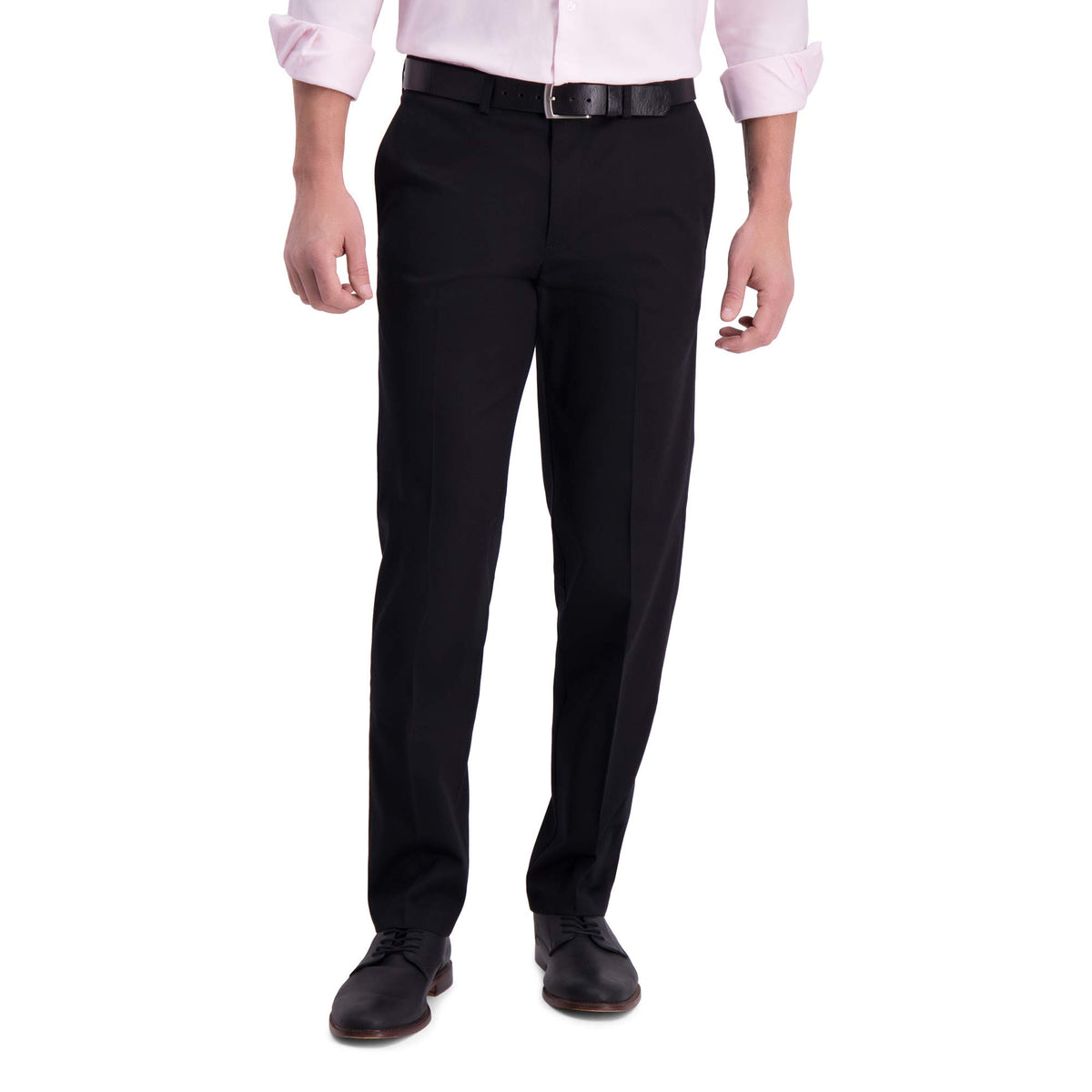 Haggar Mens Iron Free Premium Khaki Straight Fit Flat Front Flex Waist Casual Pant, Black, 33 X 32