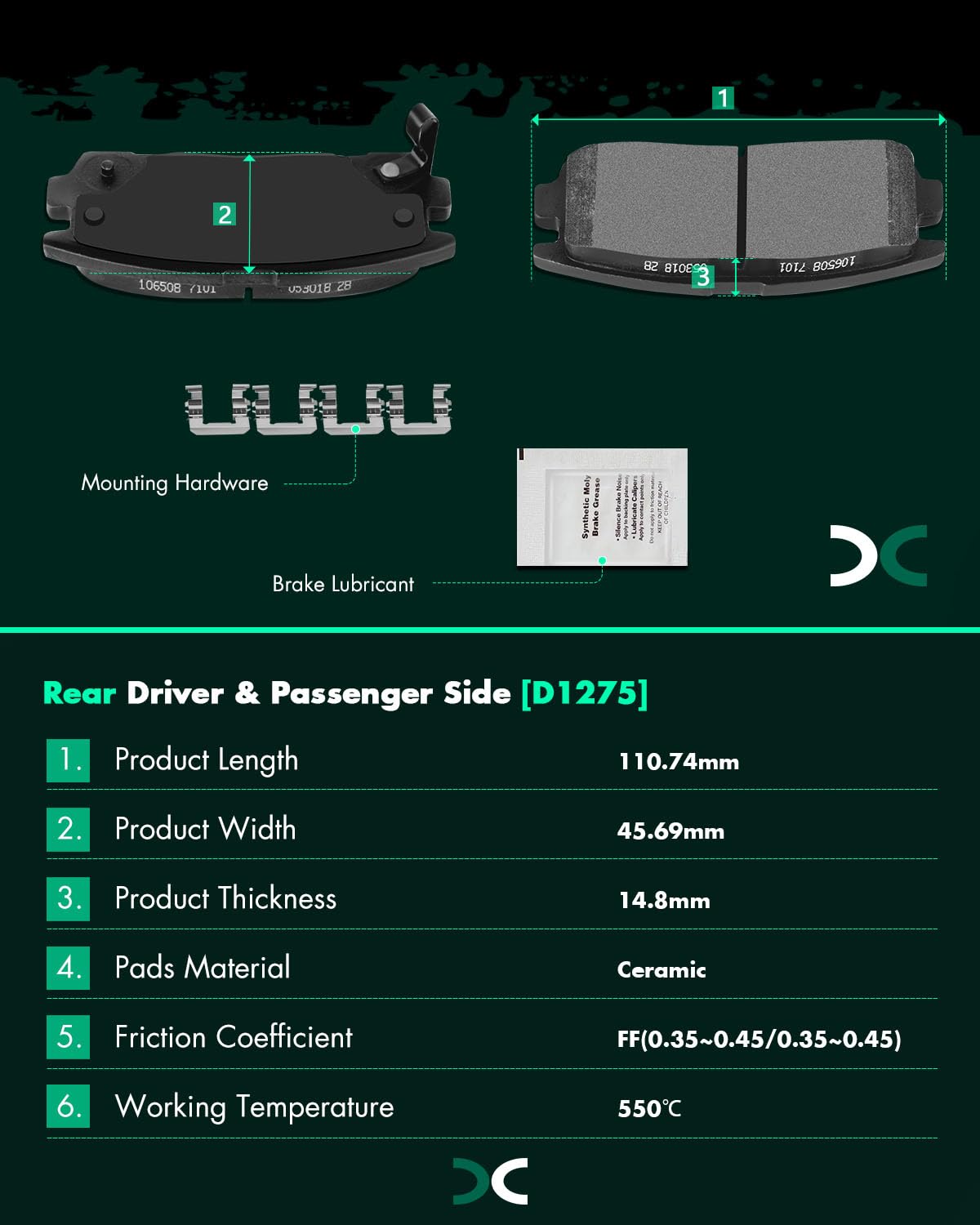 Scitoo D1275 D1125 Front Rear Ceramic Brake Pads Sets Fit For Chevrolet Equinox 2010-2017,For Gmc Terrain 2010-2017