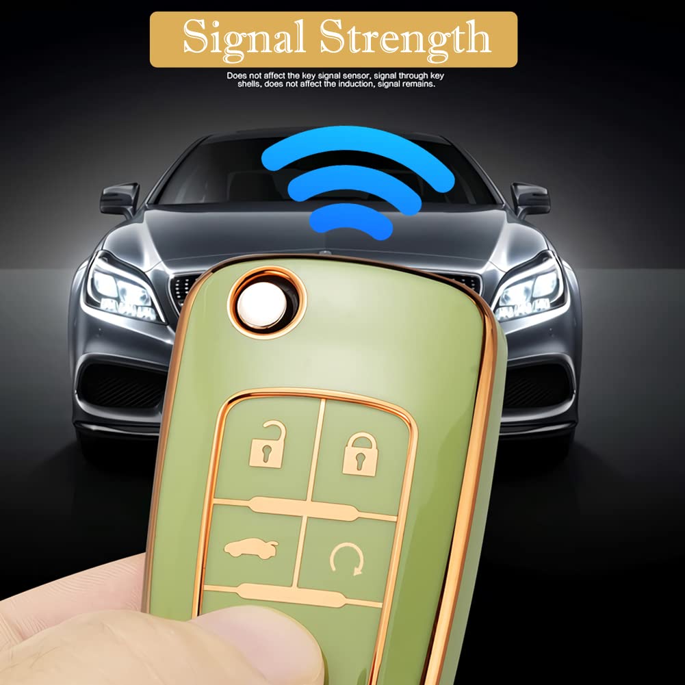 Cacacar For Chevy Key Fob Cover, Premium Tpu Full Protection Key Fob Case For Chevrolet Equinox Camaro Cruze Malibu Sonic Buick Terrain (5 Buttons Black)