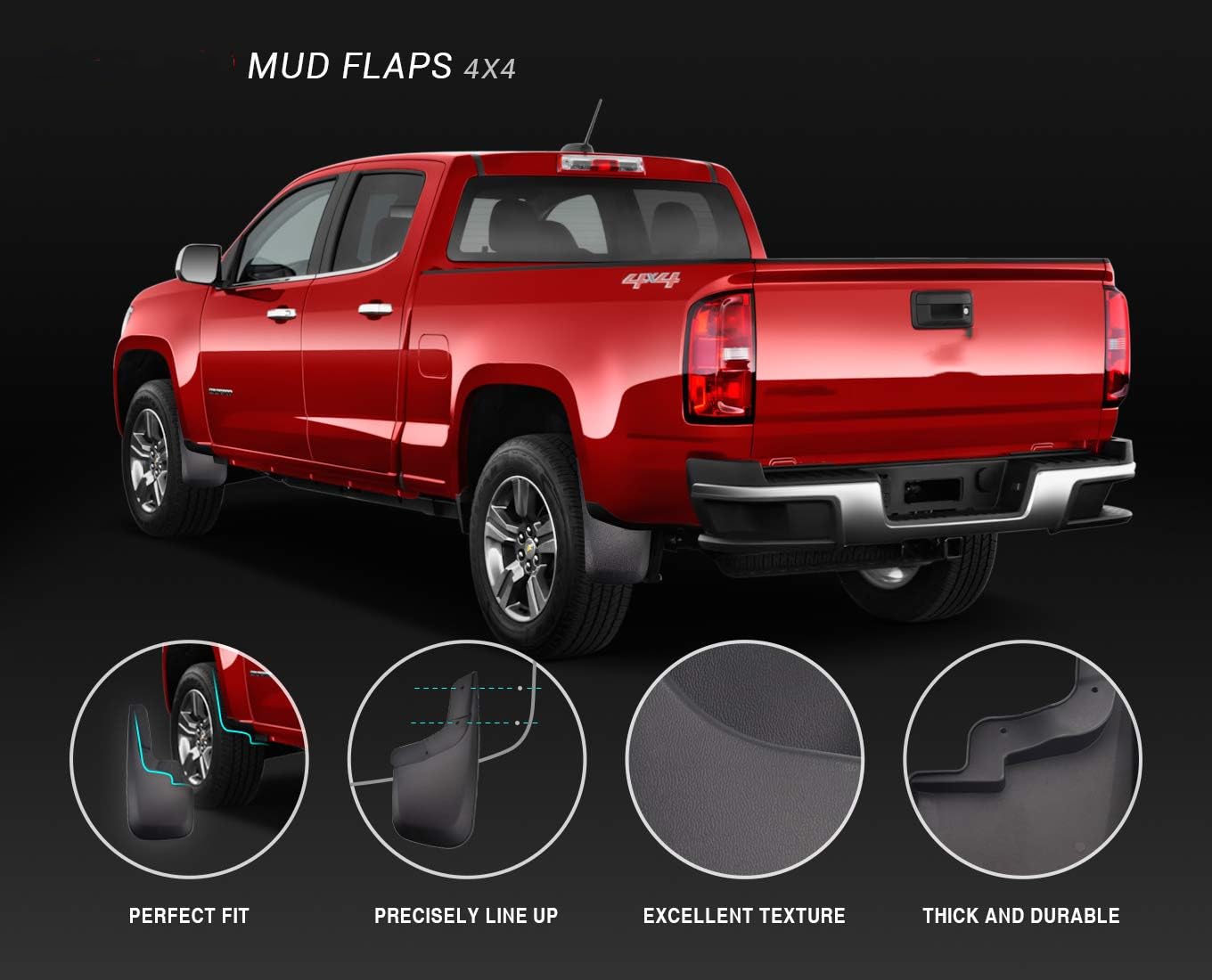 Tecoom Mud Flaps for Chevy Colorado/GMC Canyon 2015-2022, Black ABS Splash Guards Set of 4, Model MDCO268