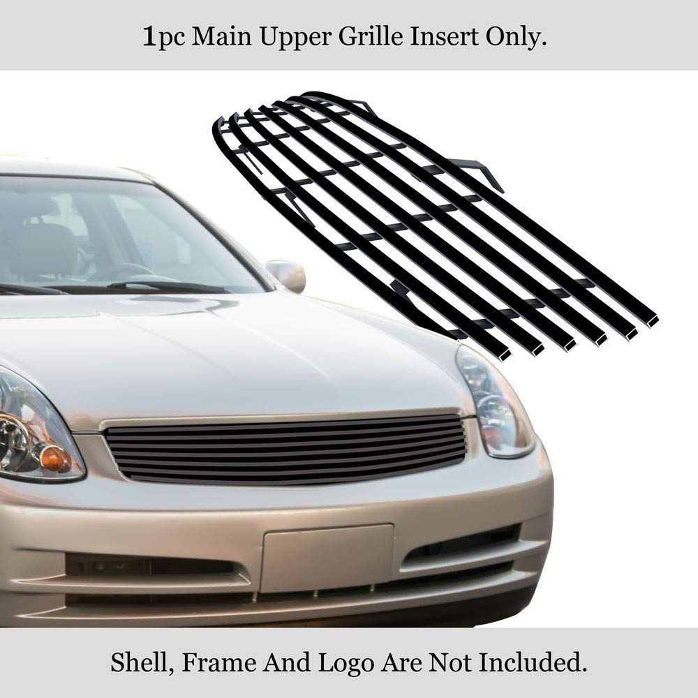 Aps Compatible With Infiniti G35 2003-2004 Sedan Main Upper Stainless Steel Black 8X6 Horizontal Billet Grille Insert N85600J