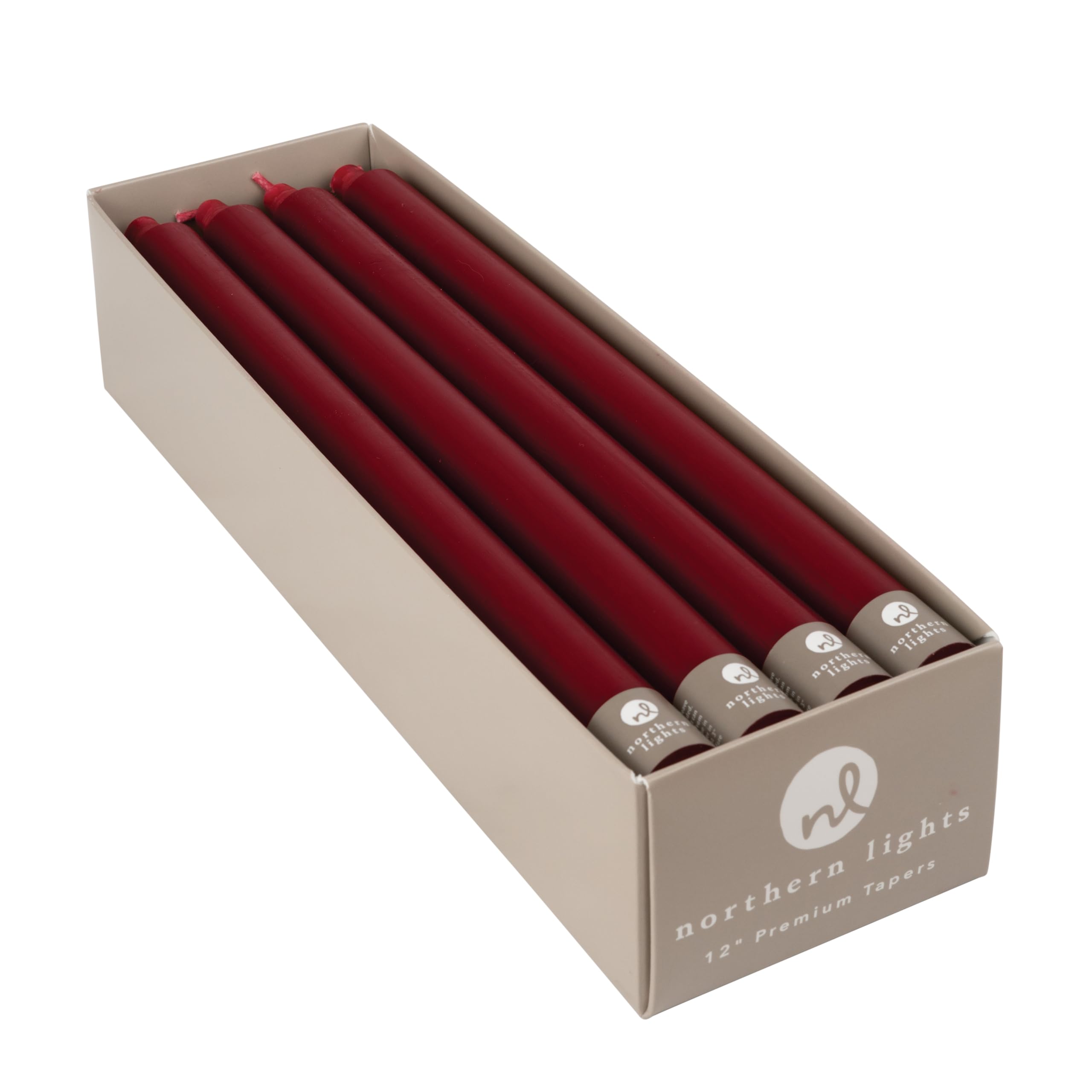 Northern Lights Candles Premium Tapers 12'' 12Pk - Crimson - 72795