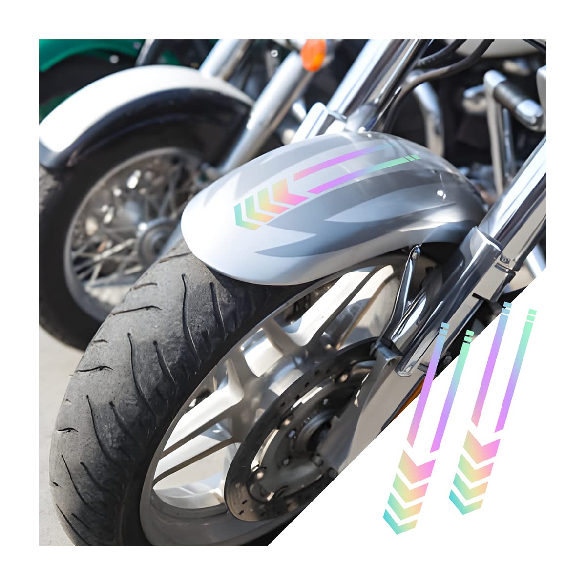 2PCS Motorcycle Front Fender Arrow Reflective Stickers, Motorbike Night Visibility Safety Warning Mudguard Tape Strips, Waterpro