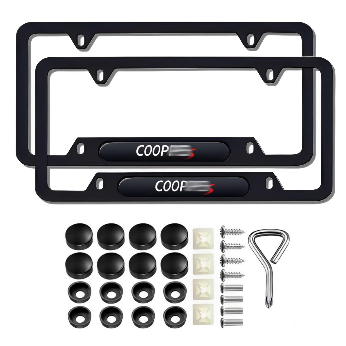 2 Pcs Black License Plate Frames Compatible with Mini Cooper License Plate Covers Metal Aluminum Material Screw caps Cover Set