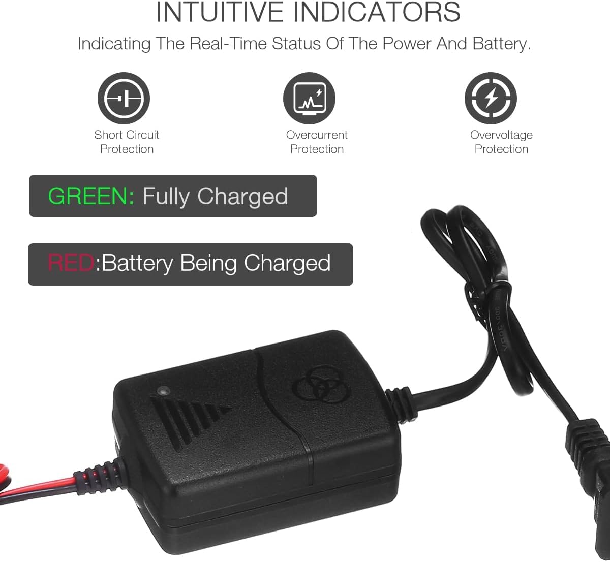 2PC Car Battery Charger 12V 1A Battery Charger Maintainer Trickle Charger for Boats Motorcycles ATVs Riding Mowers & Car Truck S