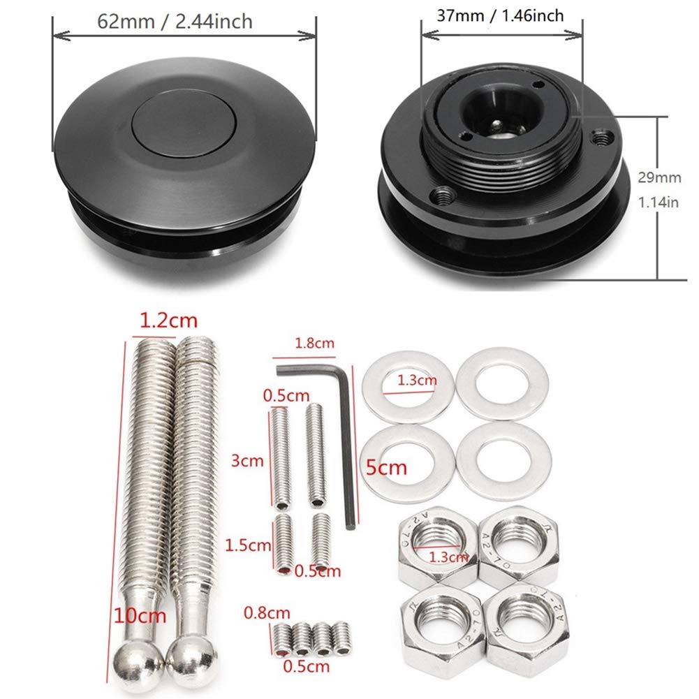 Rvcazon Stetion Quick Latch Hood Pins Universal 2 Pack 2.44' Diameter Quick Release Latch Push Button Quick Release Hood Bonnet Pins Lock Clip Kit (2 Pack-Black)