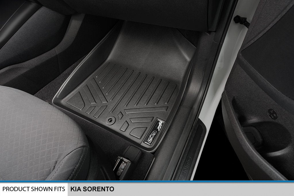 Maxliner All Weather Custom Fit 3 Row Black Floor Mat Liner Set Compatible With 2016-2020 Kia Sorento (Only Fits 7 Passenger Mod