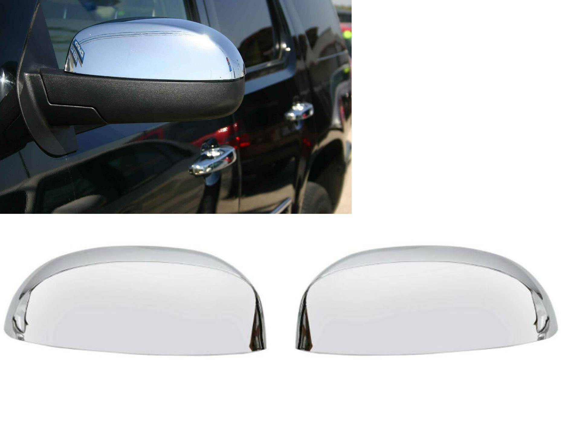 Eloveq Chrome Side Door Overlay Mirror Cover Covers Compatible With Gmc Sierra, Denali, Yukon 07-2013 / Chevy Suburban 07-2014 S