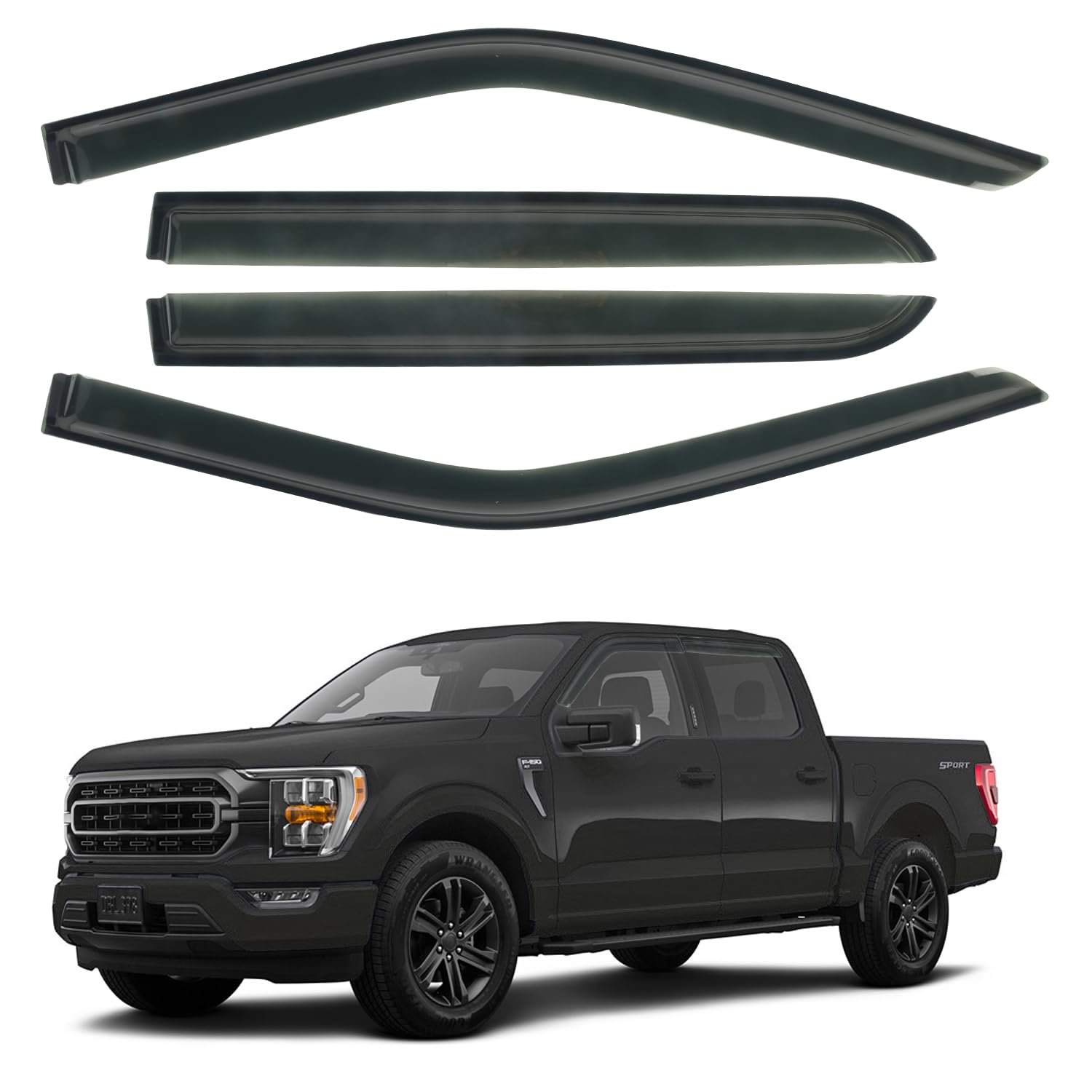 Outside Mount Window Visors Rain Guards Fit for 2015-2024 Ford F150 SuperCrew, Fit for 2017-2024 F150 Raptor F250 F350 F450 F550
