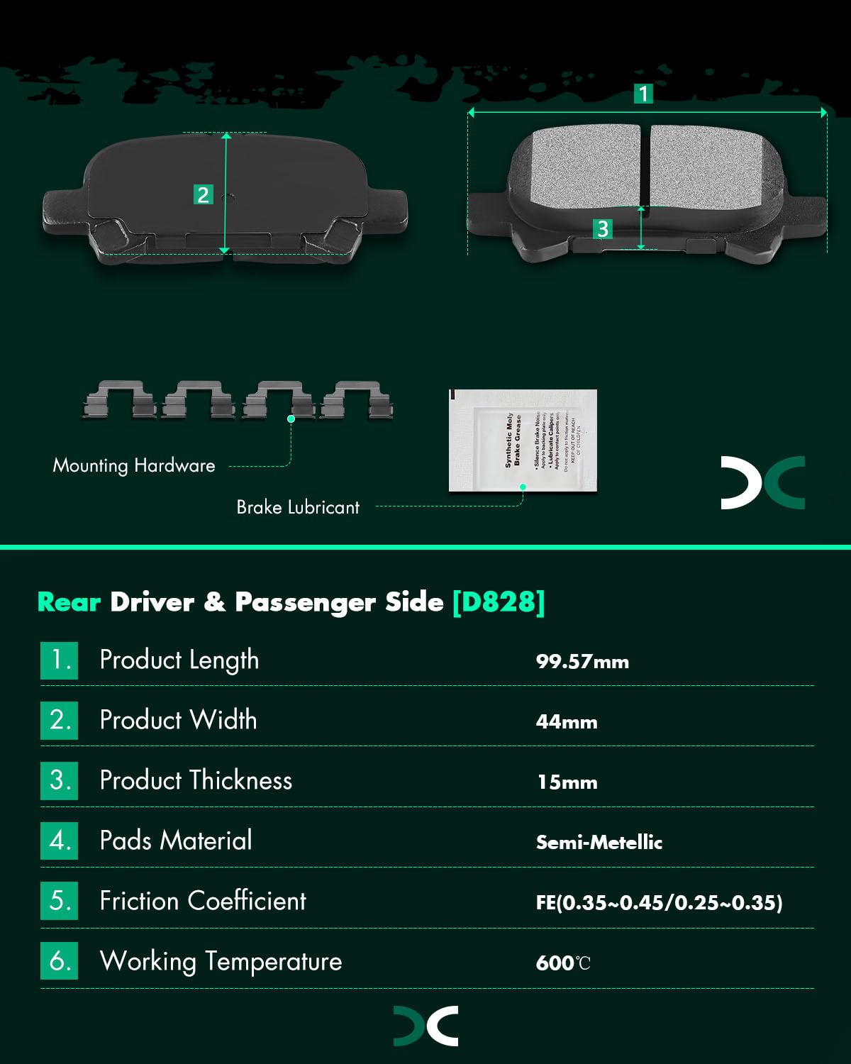 Scitoo D906 D828 Semi-Metal Brake Pads Sets - Front & Rear, Fit For Toyota Avalon 2005-2007, Camry 2005-2006, Solara 2004-2008