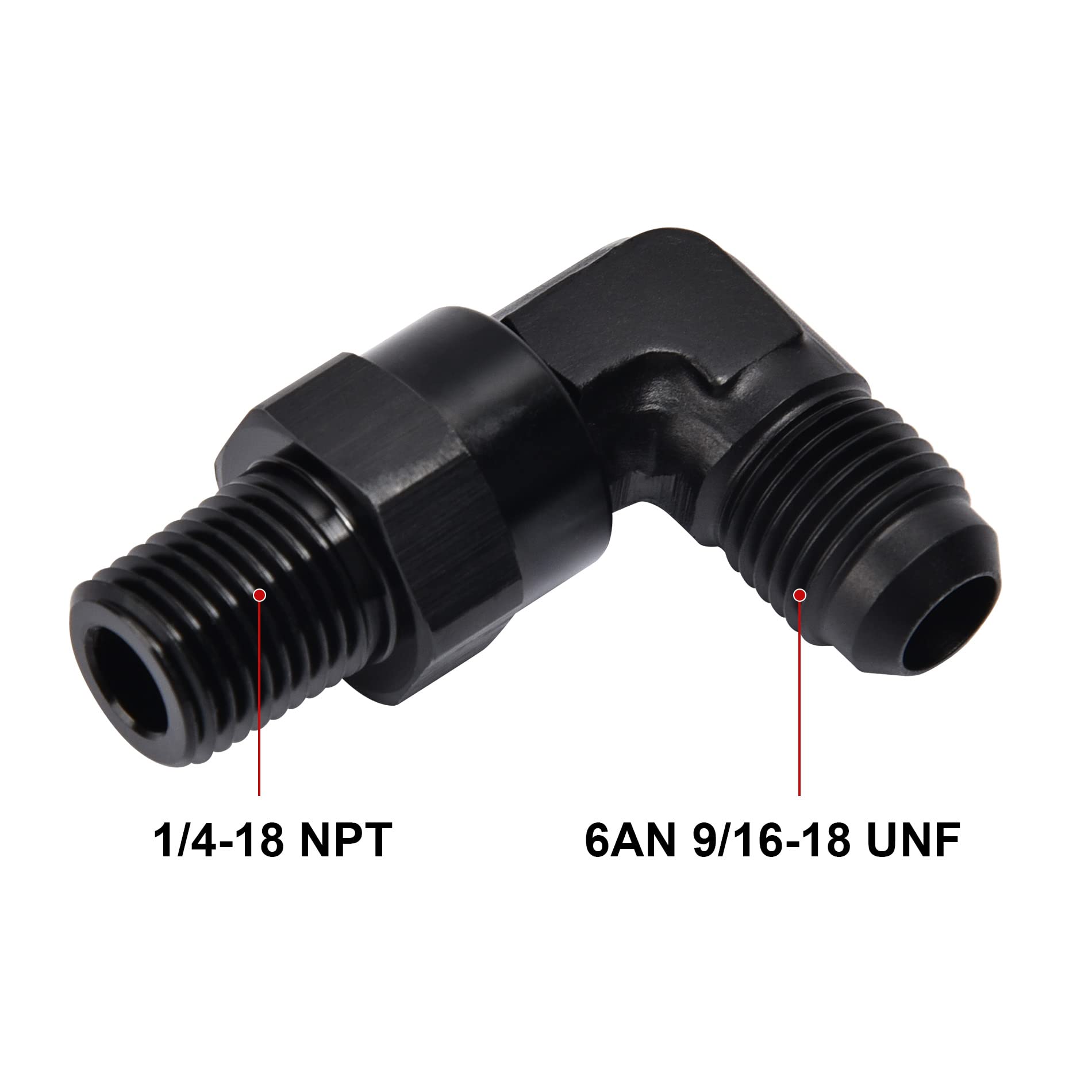 Evil Energy 6An Male Flare To 1/4 '' Npt 90 Degree Swivel Fitting Adapter Aluminum Black