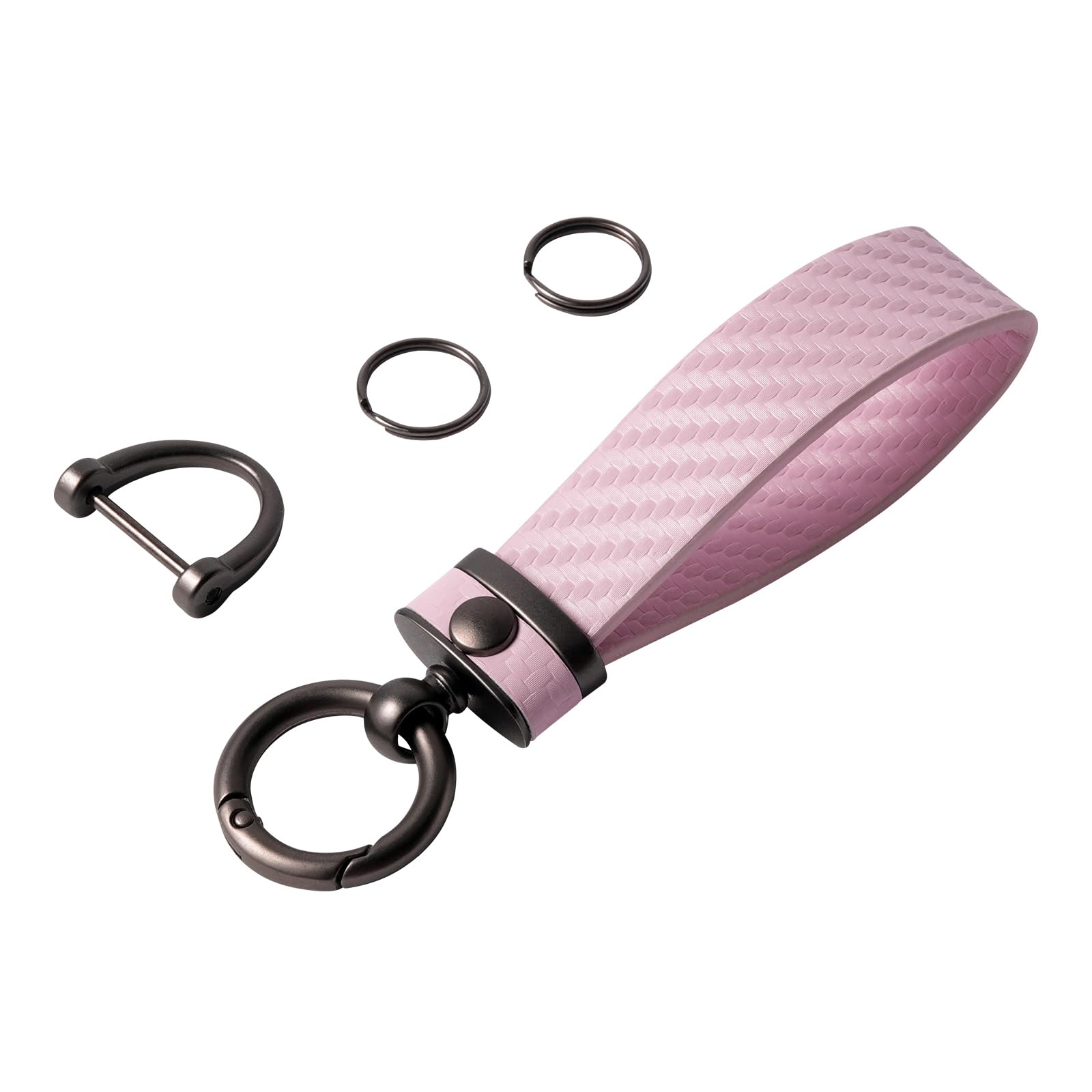 Dekewei Carbon Fiber Car Keychain, Universal Key Holder With Anti-Lost D-Ring (Light Pink)