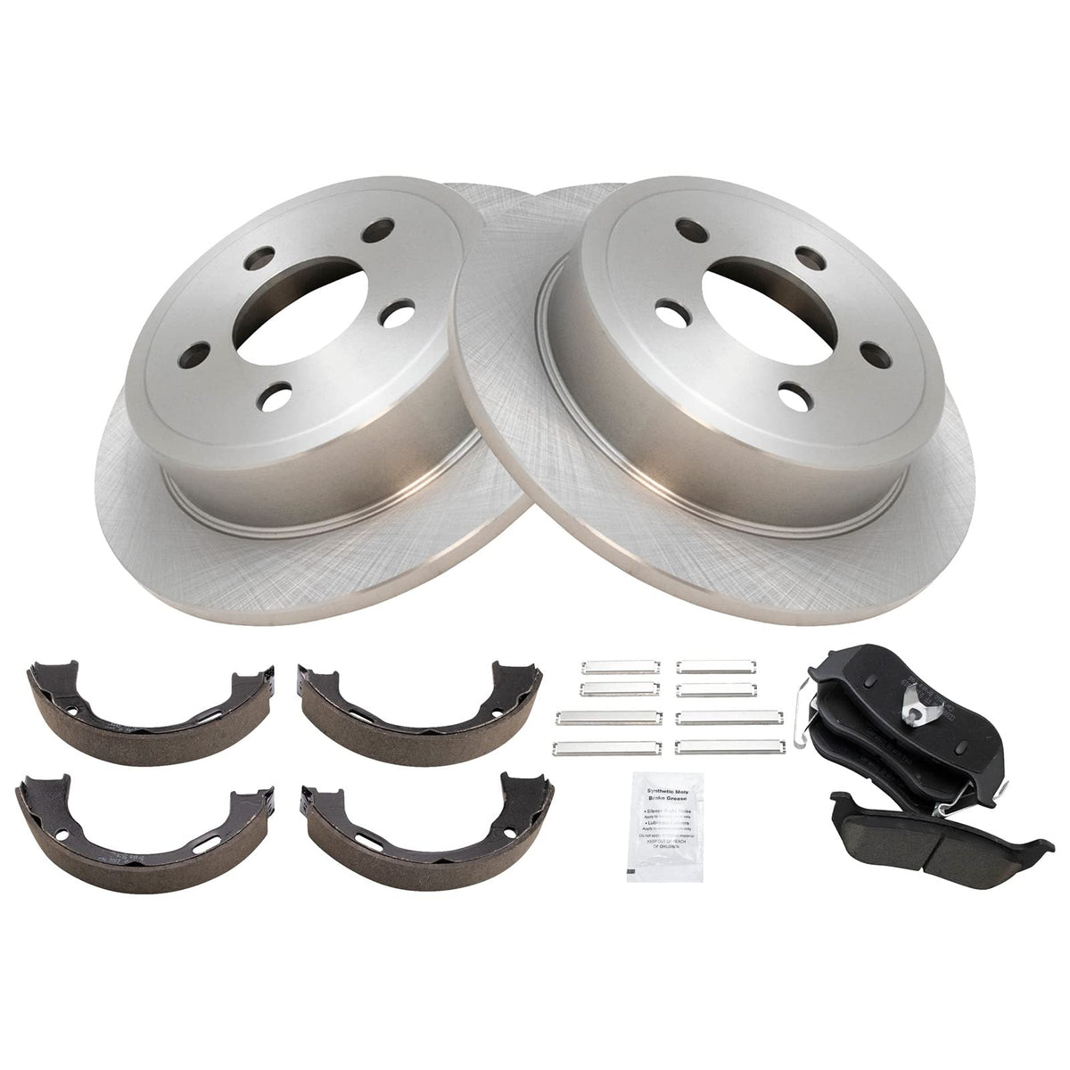 Trq Rear Brake Pad & Rotor Kit Brake Pads Brake Rotor Parking Brake Shoe Set Ceramic Compatible With 2003-2007 Jeep Liberty 2003