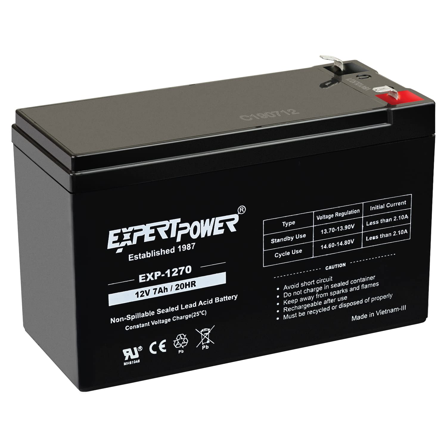 Expertpower 12V 7Ah Rechargeable Sealed Lead Acid Battery