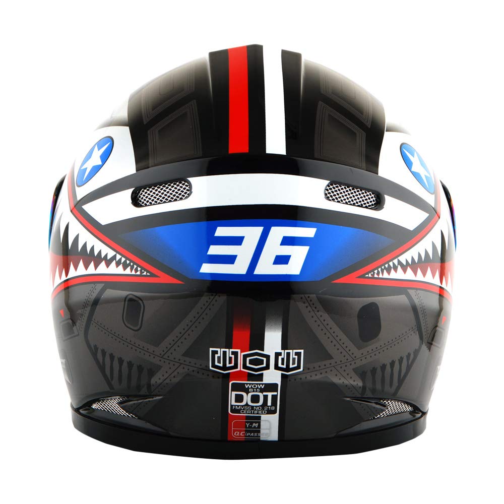 Wow Motorcycle Full Face Helmet Street Bike Bmx Mx Youth Kids Shark Black