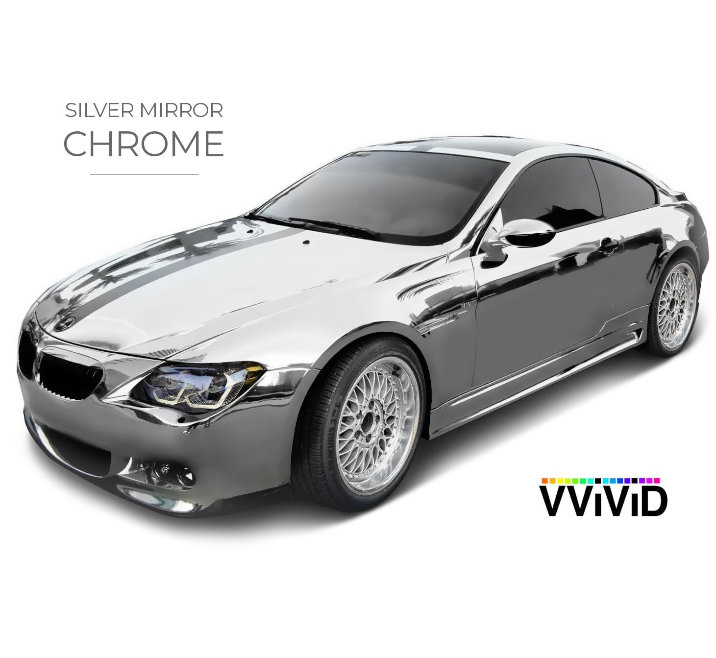 Vvivid Silver Mirror Chrome Vinyl Wrap Self-Adhesive Film Decal Air-Release Bubble And Air Free 3Mil (7Ft X 5Ft)