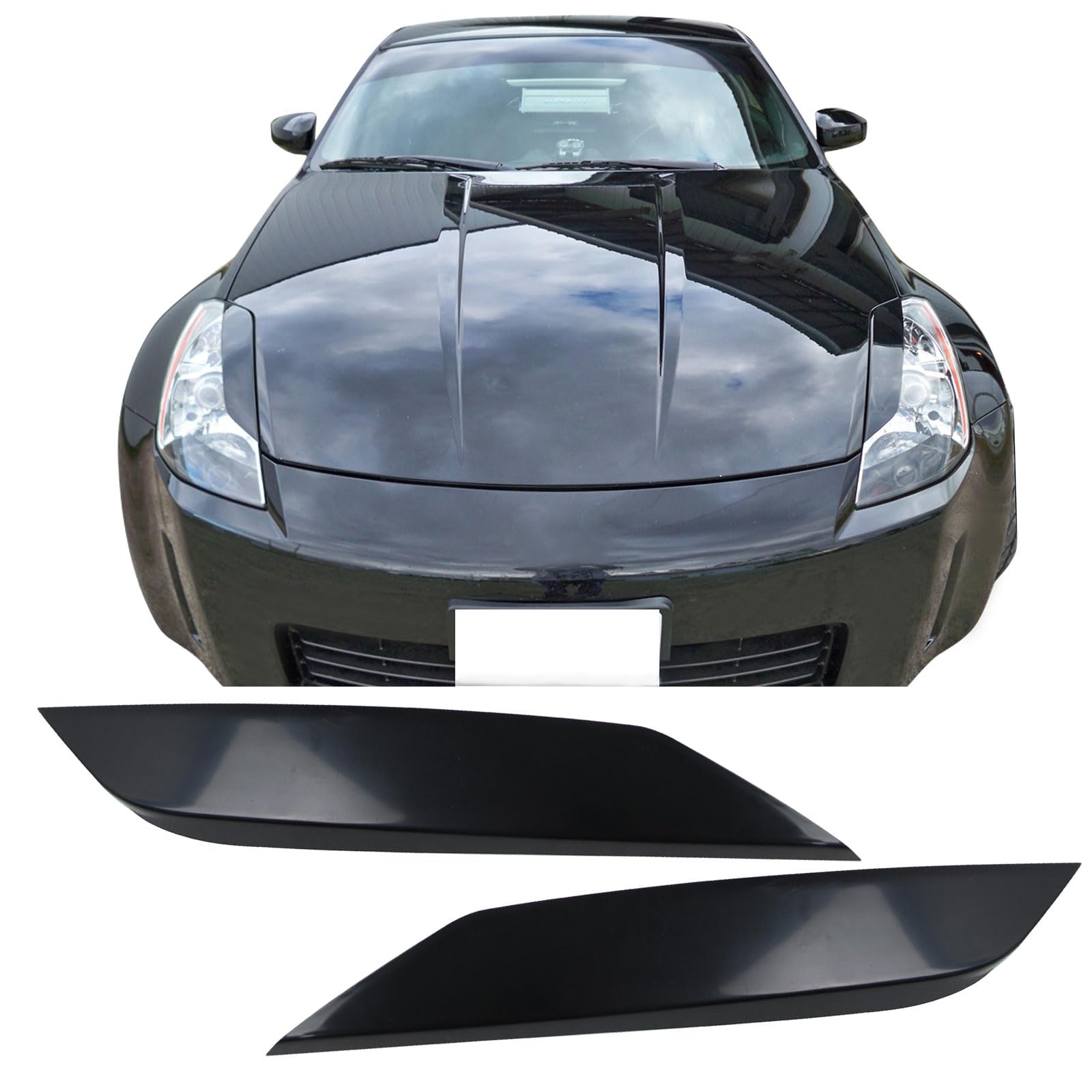 Eyelid Compatible With 2003-2009 350Z, Unpainted ABS Headlight Eyelids Eyebrows Cover Other Color Available By IKON MOTORSPORTS, 2004 2005 2006 2007