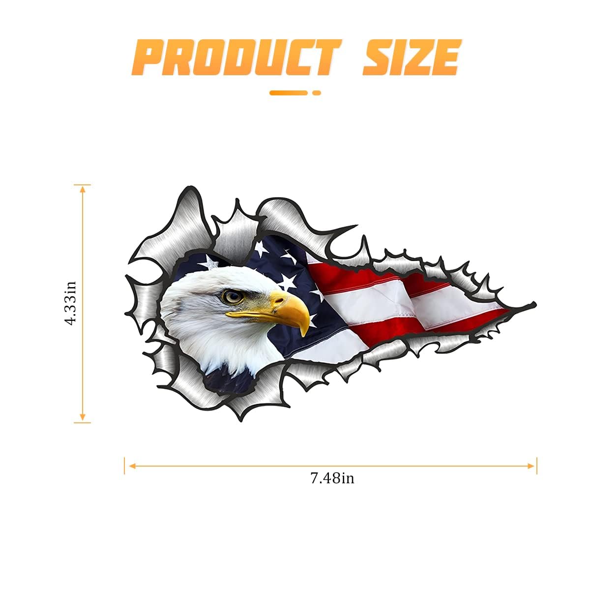 2 Pack American Bald Eagle Flag Car Decal Sticker, 7.48X4.33 Inch Patriotic Eagle Truck Decal Waterproof Bumper Sticker for Car