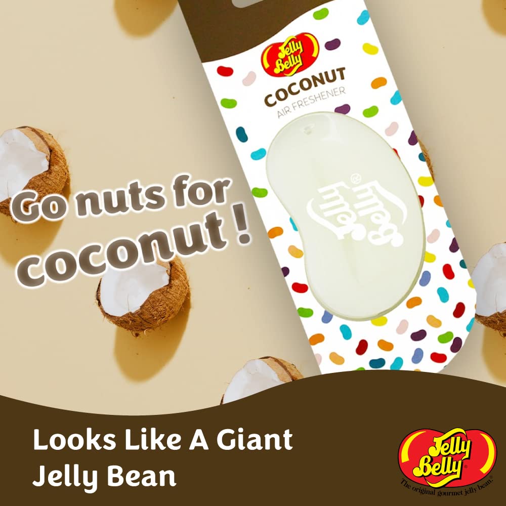 Jelly Belly Car Air Freshener - Coconut 3D Hanging Freshener. Car Scent Lasts Up To 30 Days, Air Freshener Car, Home Or Office. Genuine Jelly Belly Car Air Fresheners For Women, Men And Kids