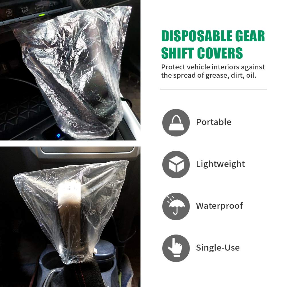 500Pcs Disposable Gear Shift Cover Plastic Transparent Car Gear Shift Protective Covers With Elastic Trims For Car Gear Shift Protection