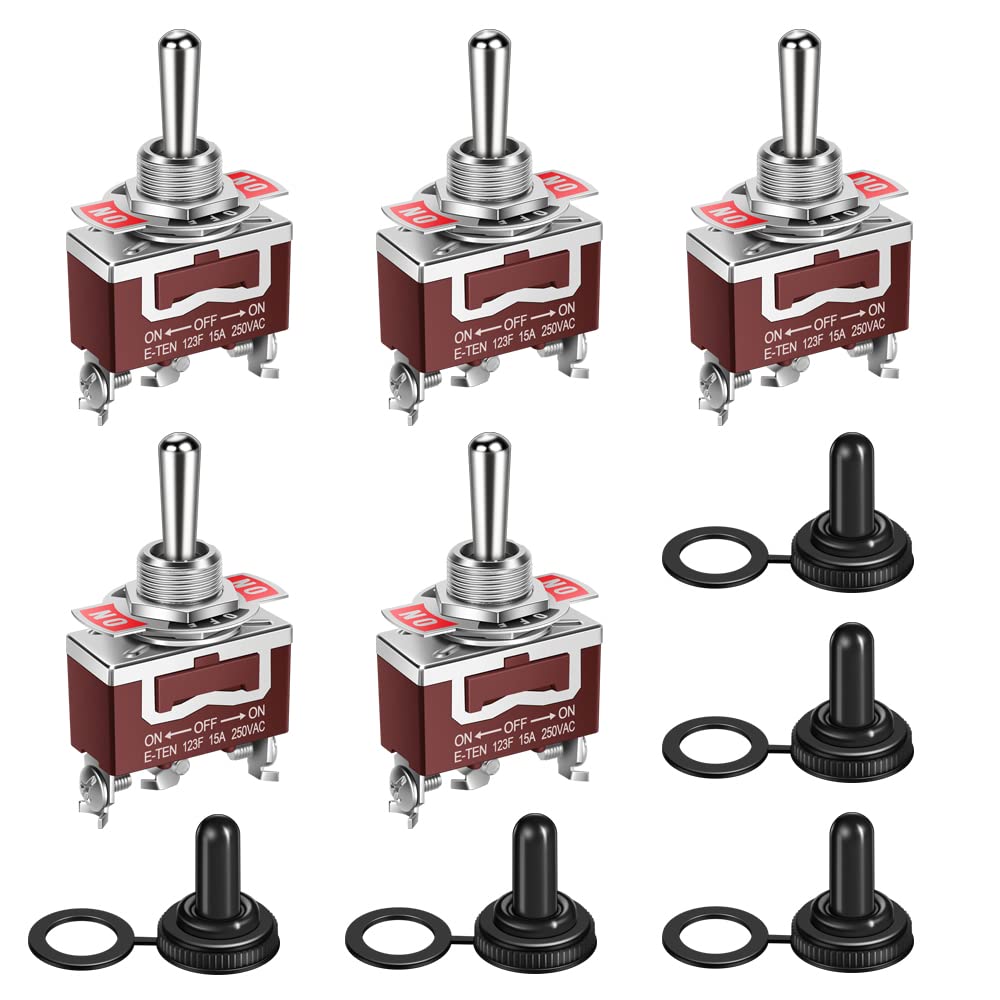 Cnaodun Waterproof Momentary Toggle Switch (On)-Off-(On) 30A 12Vdc/15A 250Vac Dc Marine Spdt Switch 3 Way With Weatherproof Boot