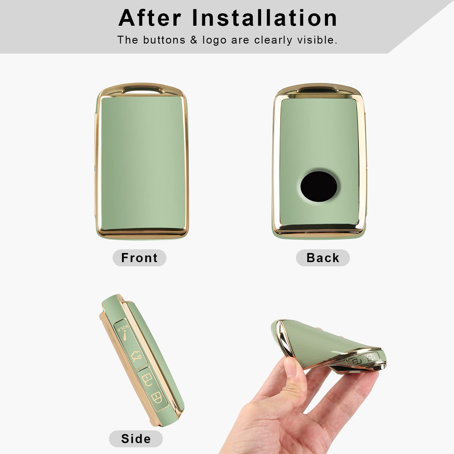 QBUC Leather Keychain Case for Mazda Key Fob (2019-2023 Mazda 3, 6, CX-5, CX-9, CX-30) - 2/3/4 Buttons (Green)