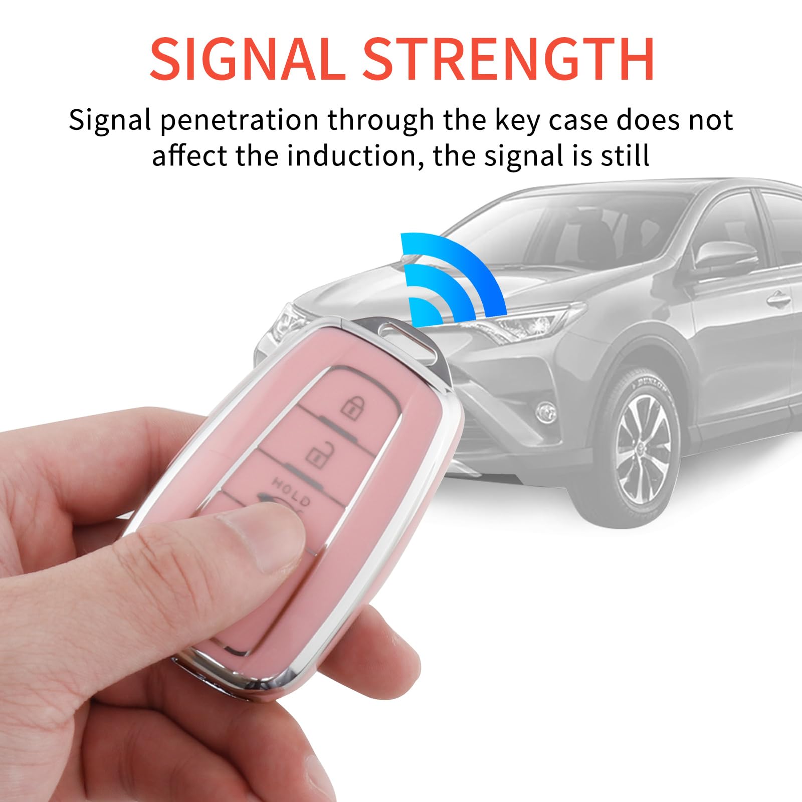 Pangpai Pink Key Fob Cover for Toyota, Soft TPU Key Case Protection with Bling Keychain Fit for 2018-2022 Camry RAV4 Highlander